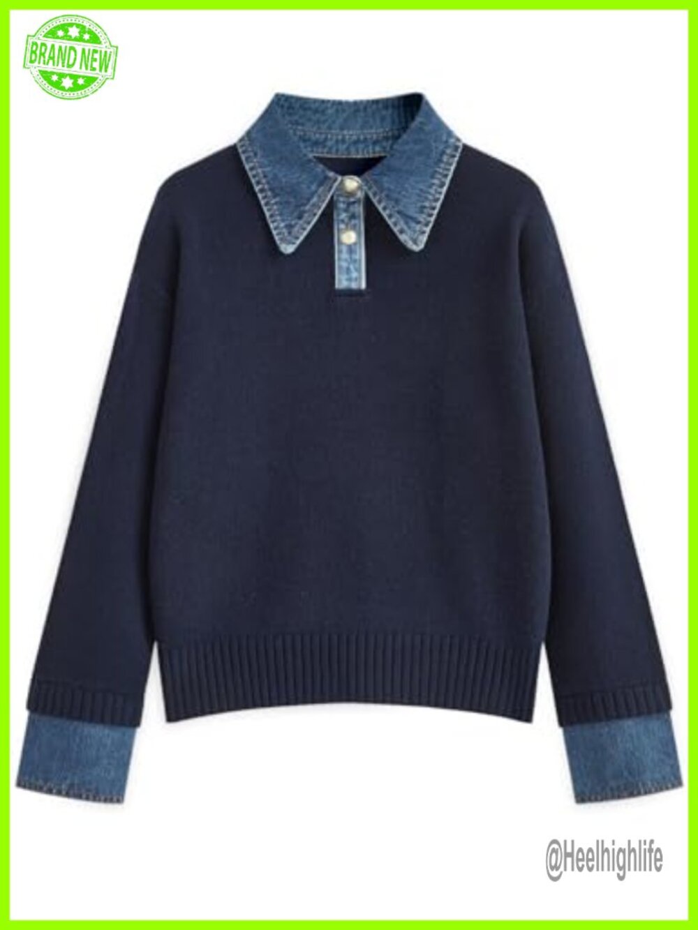 Oversized Sweater Denim Collared Knit Pullover